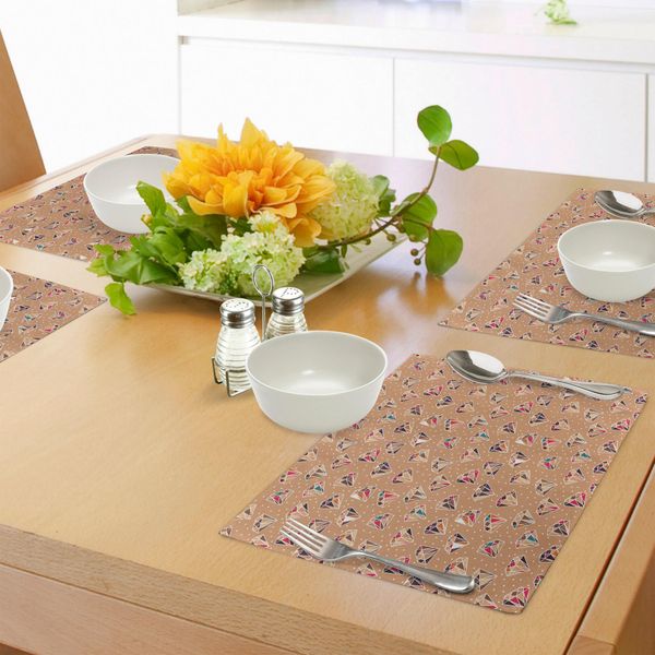 Tovagliette Retrò Abakuhaus, Motivo Colorato A Forma Di Diamante Su Sfondo Marrone Chiaro Con Pois Bianchi, Decorazione Da Tavola In Tessuto Resistente Al Lavaggio Per La Sala Da Pranzo E La Cucina, Multicolore-image