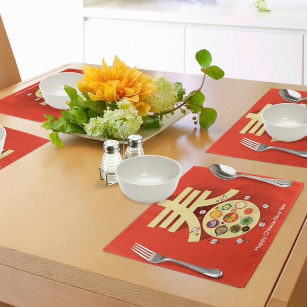 Abakuhaus Tovagliette Per Il Capodanno Cinese, Tavola Tradizionale Per La Cena Di Famiglia Con Cibi Tipici Della Festa Della Luna, Decorazioni Per La Tavola In Tessuto Resistente Ai Colori Per La Sala Da Pranzo E La Cucina, Multicolore-image