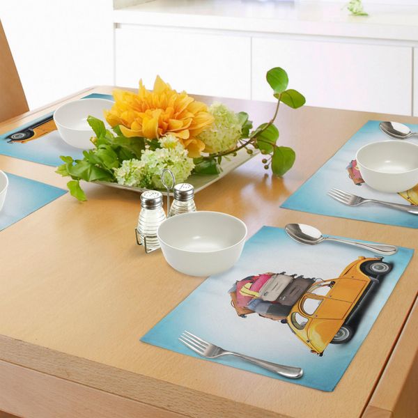 Tovagliette Da Viaggio Abakuhaus, Auto D'epoca Con Bagagli Sul Tetto - Stampa "Buone Vacanze Estive"", Tiscjdeco In Tessuto Resistente Ai Colori Per La Sala Da Pranzo E La Cucina, Multicolore"-image