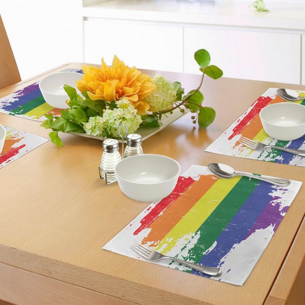 Abakuhaus Tovagliette Vintage Arcobaleno, Design Colorato Grunge Con Bandiera Lgbt, Strisce Colorate Della Cultura Gay, Tiscjdeco In Tessuto Resistente Ai Colori Per La Sala Da Pranzo E La Cucina, Multicolore-image