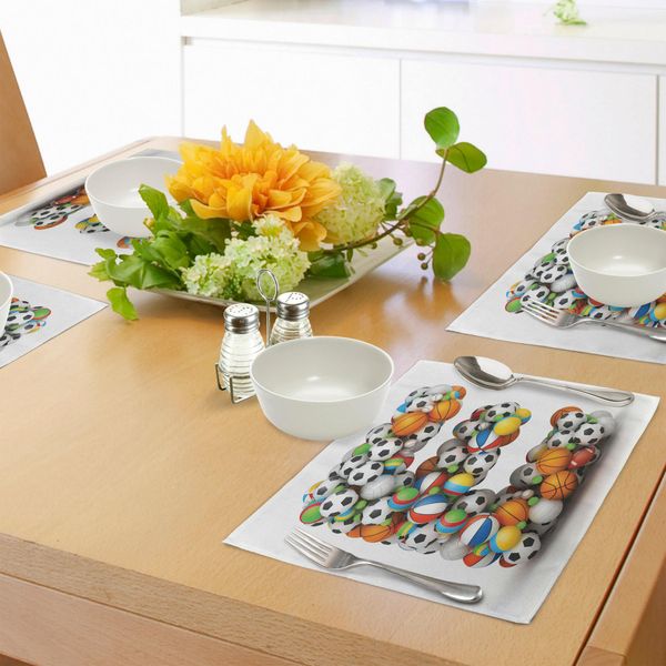 Abakuhaus Tovagliette Con La Lettera E, Abc Del Concetto Sportivo, Diversi Giochi Con Palloni, Nomi Propri, Monogrammi Iniziali, Design, Tiscjdeco In Tessuto Resistente Al Lavaggio Per La Sala Da Pranzo E La Cucina, Multicolore-image