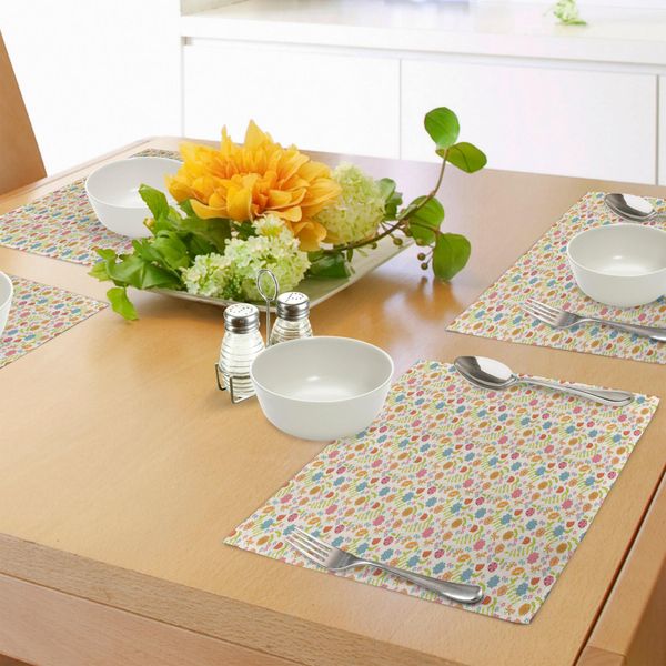 Tovagliette Botaniche Abakuhaus, Allegre E Delicate A Tema Primaverile Con Fiori, Farfalle E Foglie Verdi, Decorazioni Da Tavola In Tessuto Resistente Ai Colori Per La Sala Da Pranzo E La Cucina, Multicolori-image