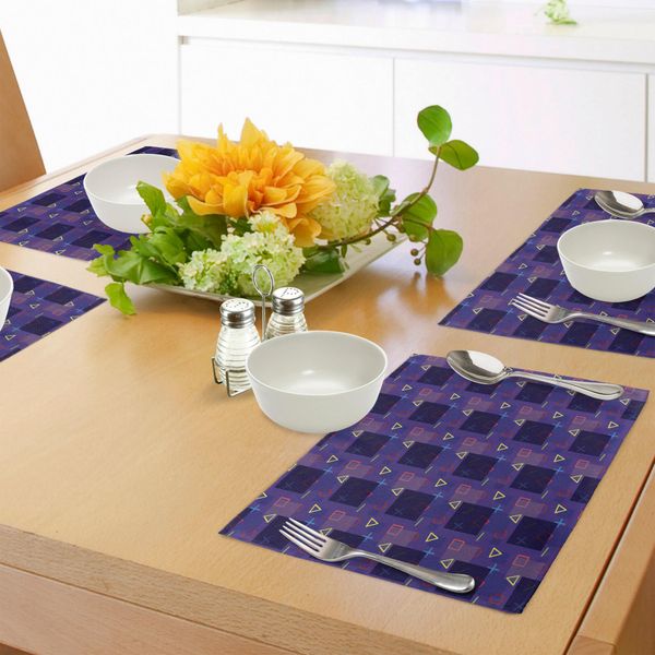Tovagliette Abakuhaus Hipster, Stile Memphis, Forme Geometriche E Colorate, Tema Scientifico-Matematico-Scolastico, Tiscjdeco In Tessuto Resistente Al Colore Per La Sala Da Pranzo E La Cucina, Multicolore-image
