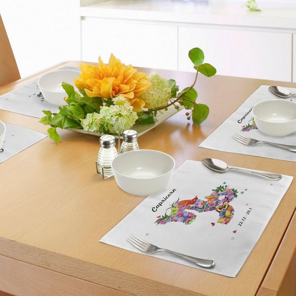 Abakuhaus Tovagliette Zodiacali Capricorno, Composizione Di Fiori Primaverili Con Foglie E Farfalle, Tiscjdeco In Tessuto Resistente Al Lavaggio Per La Sala Da Pranzo E La Cucina, Multicolore-image