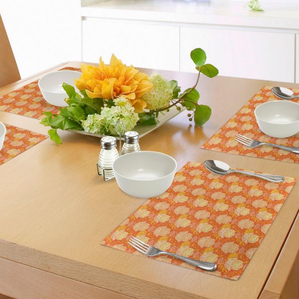 Tovagliette Abakuhaus Hamsa, Motivo Henna Sulla Mano, Simbolo Spirituale Mistico Antico Arabo Hippie Orientale, Tiscjdeco In Tessuto Resistente Al Lavaggio Per La Sala Da Pranzo E La Cucina, Arancione Giallo Bianco-image