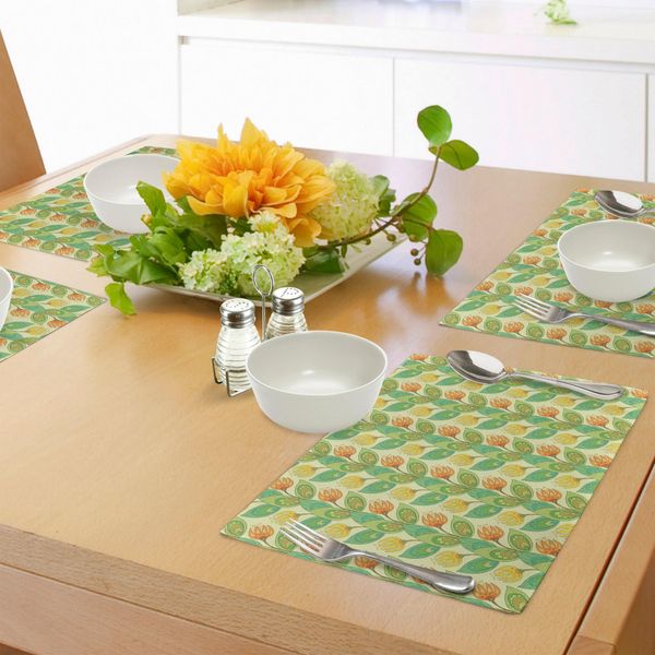 Tovagliette Abakuhaus Con Motivi Floreali, Design Fresco E Color Pastello Con Foglie E Fiori Disegnati A Mano, Tessuto Lavabile E Resistente Al Lavaggio Per Sala Da Pranzo E Cucina, Multicolore-image