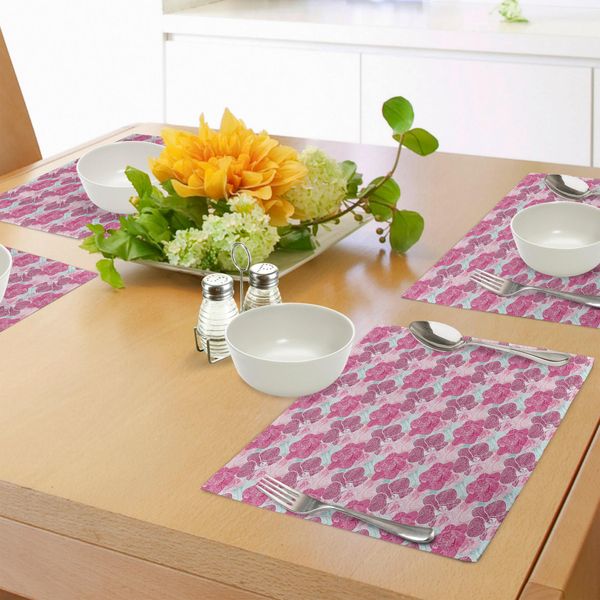 Tovagliette Abakuhaus, Fiori Di Orchidea Artistici Nei Toni Del Rosa E Del Menta Ed Effetto Grunge Tropical Plant, Decorazioni Da Tavola In Tessuto Resistente Al Lavaggio Per La Sala Da Pranzo E La Cucina, Multicolore-image