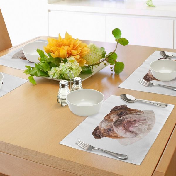 Abakuhaus Tovagliette Bulldog Inglese, Disegno Poligonale Bulldog Con Disegno Geometrico Triangolare Astratto Di Animali, Tiscjdeco In Tessuto Resistente Al Lavaggio Per La Sala Da Pranzo E La Cucina, Beige Marrone-image