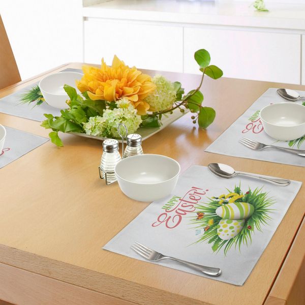 Abakuhaus Tovagliette Pasquali, Foglie Primaverili Con Fiori, Coccinelle E Farfalle Illustrate, Tiscjdeco In Tessuto Resistente Al Lavaggio Per La Sala Da Pranzo E La Cucina, Multicolore-image