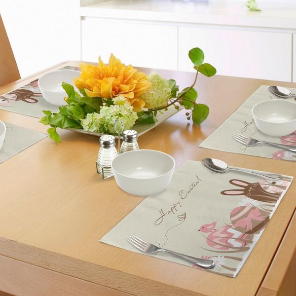 Abakuhaus Tovagliette Pasquali, Uova Color Pastello, Uccellini E Coniglietti Su Sfondo A Pois - Festività Stagionali, Sottobicchieri In Tessuto Lavabile, Decorazioni Per La Tavola Con Stampa, Multicolore-image