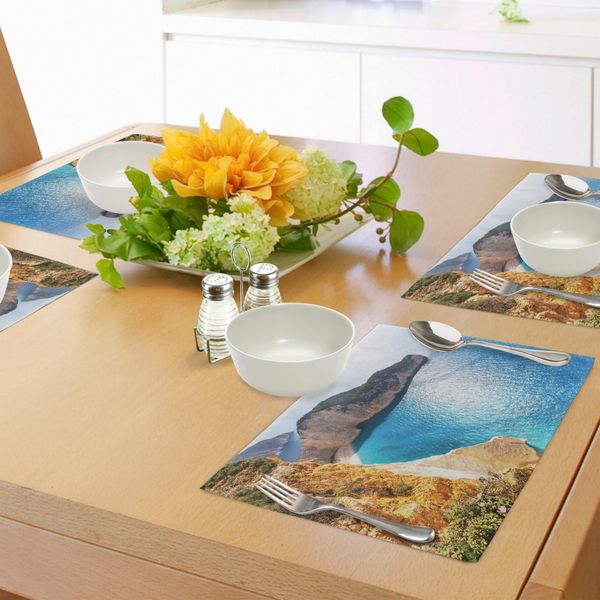 Abakuhaus Grecia Tovagliette, Paesaggi Marini Idilliaci E Tranquilli Sulla Costa Dell'isola Di Zante Immagine Che Fa Venire Voglia Di Viaggiare, Tiscjdeco In Tessuto Resistente Ai Colori Per La Sala Da Pranzo E La Cucina, Multicolore-image