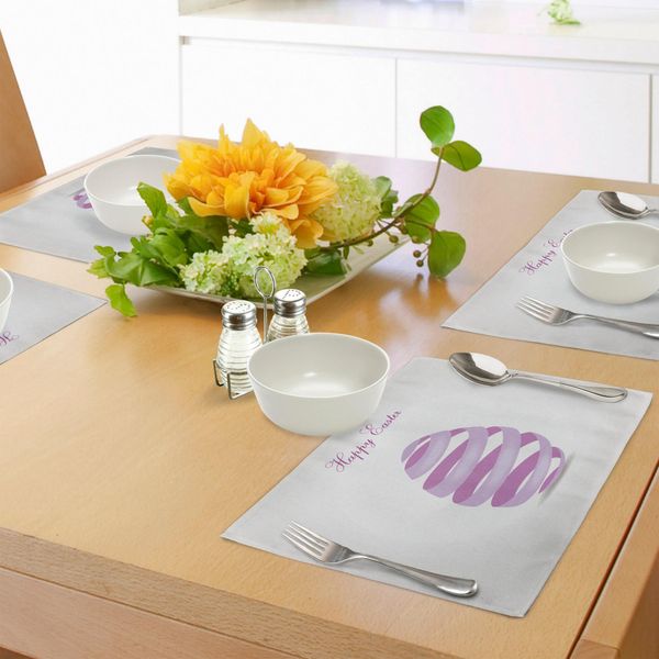 Tovagliette Pasquali Abakuhaus, Nastro Elaborato A Forma Di Uovo, Stagione Primaverile, Festività Pasquali, Decorazioni Per La Tavola In Tessuto Resistente Al Lavaggio Per La Sala Da Pranzo E La Cucina, Lavanda Bianco Lilla-image