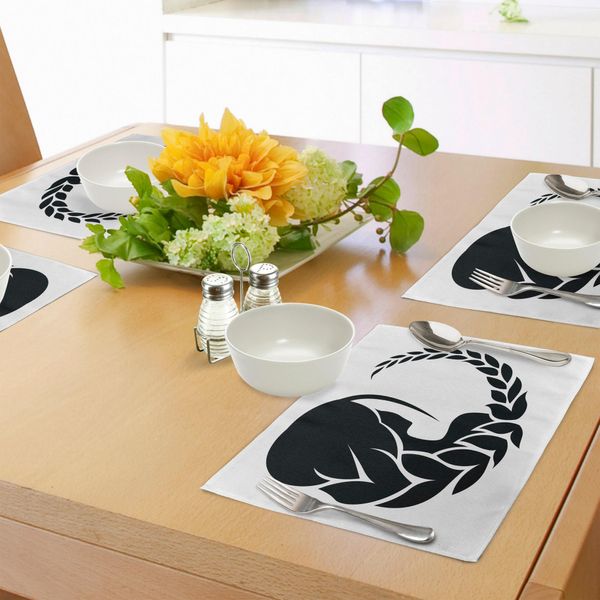 Abakuhaus Tovagliette Con Segno Zodiacale Vergine, Schienale Con Testa Di Donna Con Oroscopo Vergine, Acconciatura, Design Monocromatico, Tiscjdeco In Tessuto Resistente Al Lavaggio Per Sala Da Pranzo E Cucina, Bianco E Nero-image