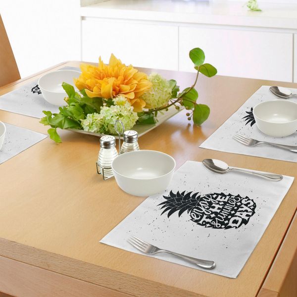 Tovagliette Abakuhaus Tropical, Slogan Motivazionale Su Un Motivo Esotico Con Ananas, Frutto Autoctono Delle Hawaii, Tiscjdeco In Tessuto Resistente Al Lavaggio Per La Sala Da Pranzo E La Cucina, Bianco E Nero-image