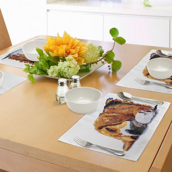 Tovagliette Abakuhaus Beagle, Dog Sleeping Canine Friendly Compagno Animale Illustrazione Cute Puppy Love, Tiscjdeco In Tessuto Resistente Al Lavaggio Per Sala Da Pranzo E Cucina, Cannella Bianco Marrone-image