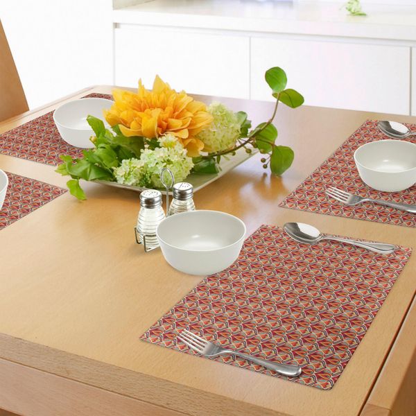 Tovagliette Abakuhaus Retro, Motivi Astratti Ripetuti Ispirati Alla Natura, Foglie Ricurve E Petali Di Fiori, Stile Rococò Antico, Sottobicchieri In Tessuto Lavabile, Decorazioni Per La Tavola Con Stampa, Multicolore-image