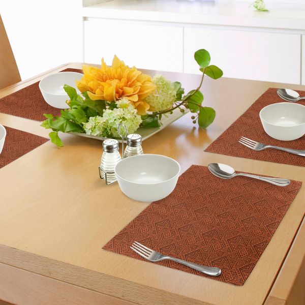 Abakuhaus Tovagliette Azteche, Cultura Tribale Esotica Sacra, Design BohéMien Antico E Vintage, Tiscjdeco In Tessuto Resistente Al Lavaggio Per La Sala Da Pranzo E La Cucina, Arancione Scuro Arancione-image