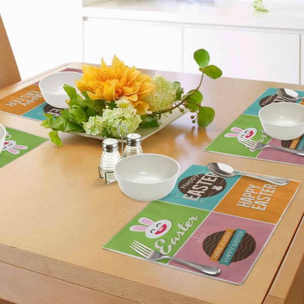Tovagliette Pasquali Abakuhaus, Motivo A Quadri Con Disegni Digitali Colorati, Immagine Minimalista E Semplice, Tiscjdeco In Tessuto Resistente Al Lavaggio Per La Sala Da Pranzo E La Cucina, Multicolore-image