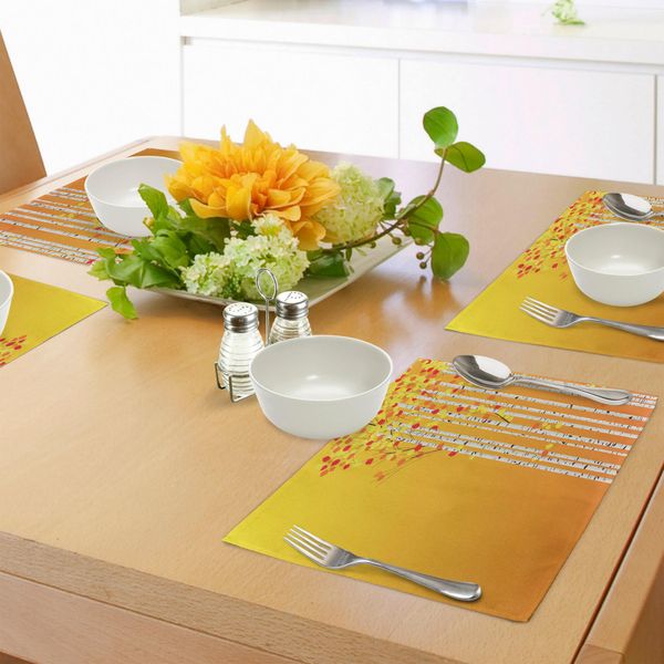 Tovagliette Abakuhaus Wald, Sfondo Dai Colori Caldi Con Illustrazione Autunnale Di Betulle, Fogliame E Natura Selvaggia, Decorazioni Da Tavola In Tessuto Resistente Allo Scolorimento Per La Sala Da Pranzo E La Cucina, Multicolore-image