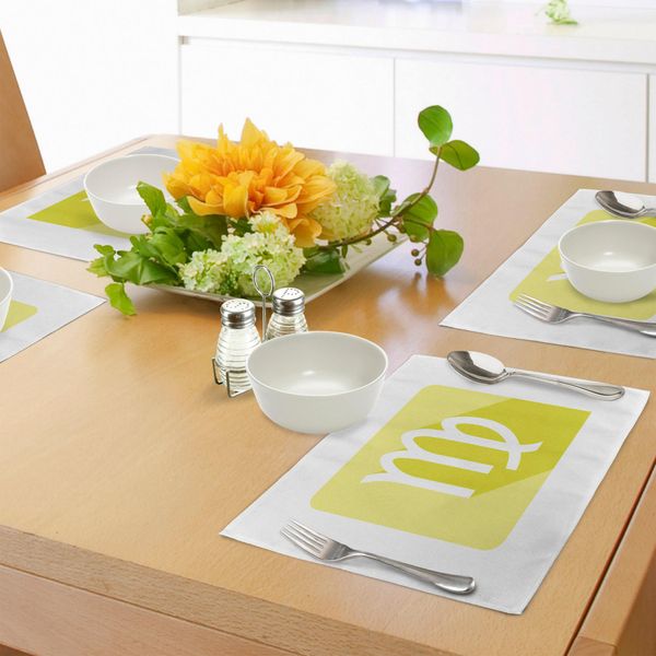Abakuhaus Tovagliette Zodiaco Vergine, Zodiaco Con Un Design Contemporaneo Dai Colori Pastello, Tiscjdeco In Tessuto Resistente Al Lavaggio Per La Sala Da Pranzo E La Cucina, Giallo Chiaro, Verde E Bianco-image