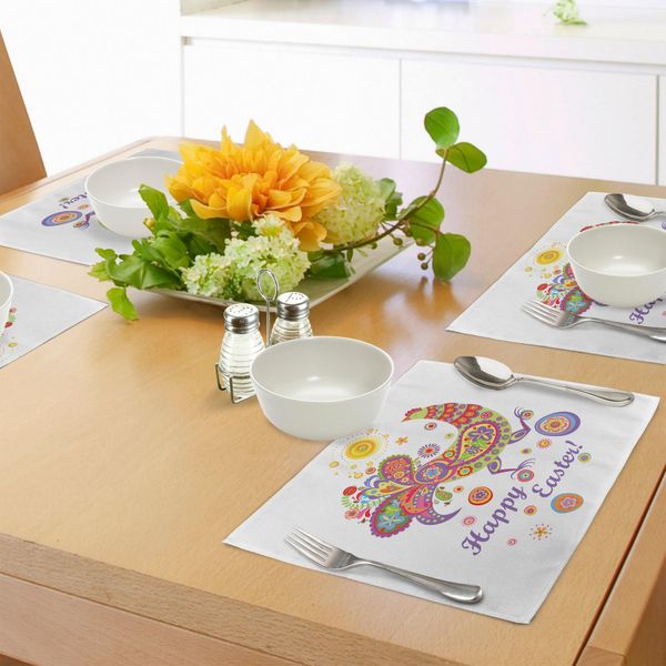 Abakuhaus Tovagliette Pasquali, Bestiame Colorato Punteggiato Da Fiori Sbocciati E Sfondo Ricoperto Di Uova, Decorazioni Da Tavola In Tessuto Resistente Ai Colori Per La Sala Da Pranzo E La Cucina, Multicolore-image