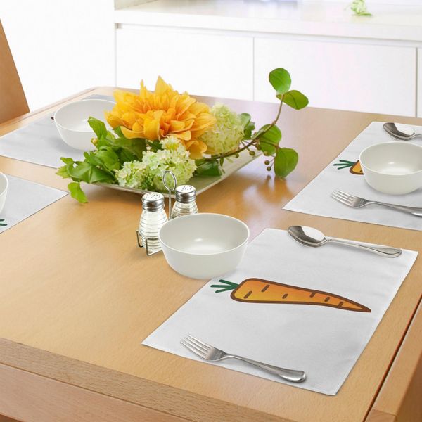 Abakuhaus Tovagliette Verdi E Arancioni, Disegno Di Carote Con Doodle Simplistic Vegetable Design, Tiscjdeco In Tessuto Resistente Al Lavaggio Per La Sala Da Pranzo E La Cucina, Arancione Scuro Verde Smeraldo Arancione-image