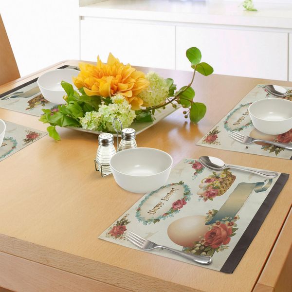 Abakuhaus Tovagliette Pasquali, Romantico Cesto Pieno Di Fiori Con Uova, Motivo Ispirato Al Design Vintage, Decorazioni Da Tavola In Tessuto Resistente Al Lavaggio Per La Sala Da Pranzo E La Cucina, Multicolore-image