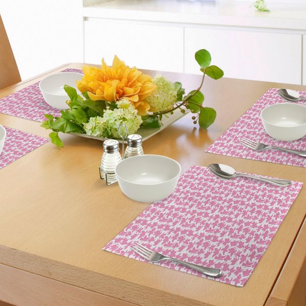 Abakuhaus Tovagliette Rosa E Bianche, Motivo Moiré, Foglie Palmate Rosa A Strisce, Tiscjdeco In Tessuto Resistente Al Lavaggio Per La Sala Da Pranzo E La Cucina, Rosa Chiaro E Bianco-image
