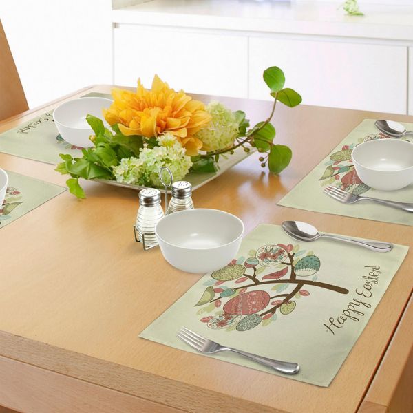 Abakuhaus Tovagliette Pasquali, Albero Primaverile Con Foglie Colorate, Uova Elaborate, Uccellini, Festività Pasquali, Decorazioni Da Tavola In Tessuto Resistente Ai Colori Per La Sala Da Pranzo E La Cucina, Multicolore-image