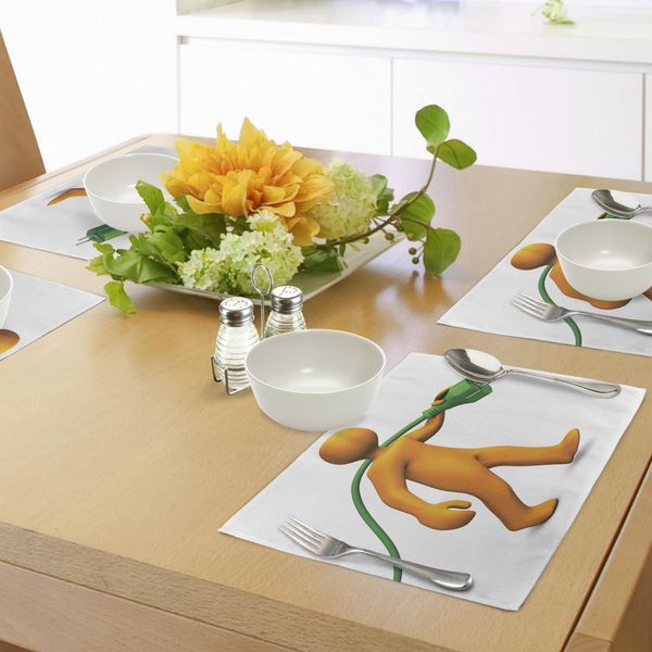 Abakuhaus Tovagliette Verdi E Arancioni, Personaggio Dei Cartoni Animati Arancione Che Fa Il Tuttofare E Porta Un Connettore Elettrico, Tiscjdeco In Tessuto Resistente Al Lavaggio Per La Sala Da Pranzo E La Cucina, Verde Felce Arancione-image