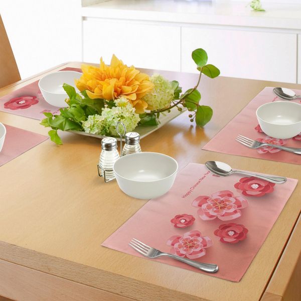 Abakuhaus Tovagliette Per Il Capodanno Cinese, Fiori Ornamentali Rosa Tema Zodiacale, Decorazioni Da Tavola In Tessuto Resistente Ai Colori Per La Sala Da Pranzo E La Cucina, Corallo Scuro E Rosso Corallo-image
