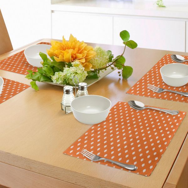 Abakuhaus Tovagliette Arancioni E Bianche, Silhouette Di Fiori Di Loto Giapponesi, Motivo Floreale Primaverile, Decorazioni Da Tavola In Tessuto Resistente Allo Scolorimento Per La Sala Da Pranzo E La Cucina, Arancione E Bianco-image