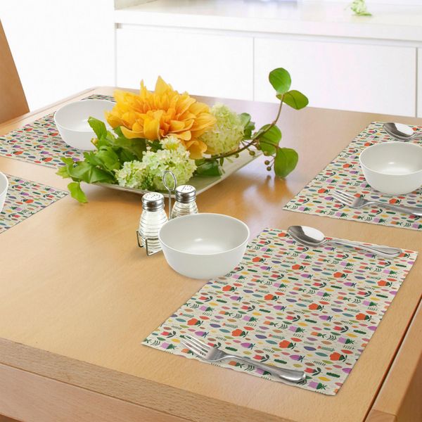 Tovagliette Abakuhaus Primavera, Divertenti Motivi Stagionali In Colori Pastello Con Diverse Piante Da Giardino Ed Erbe Aromatiche, Tessuto Lavabile E Resistente Al Lavaggio Per Sala Da Pranzo E Cucina, Multicolore-image