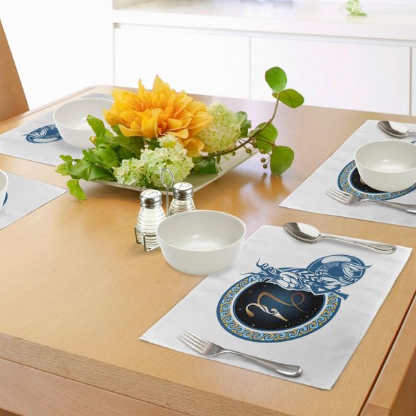 Abakuhaus Tovagliette Zodiaco Capricorno, Design Animale Con Motivi Tribali Di Origine Mitologica, Tiscjdeco In Tessuto Resistente Al Lavaggio Per Sala Da Pranzo E Cucina, Multicolore-image