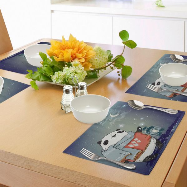 Tovagliette Per Bambini Abakuhaus, Panda Con Una Sciarpa Fuori Nella Notte Invernale Stellata, Il Disegno Guarda, Tiscjdeco In Tessuto Resistente Al Lavaggio Per La Sala Da Pranzo E La Cucina, Multicolore-image