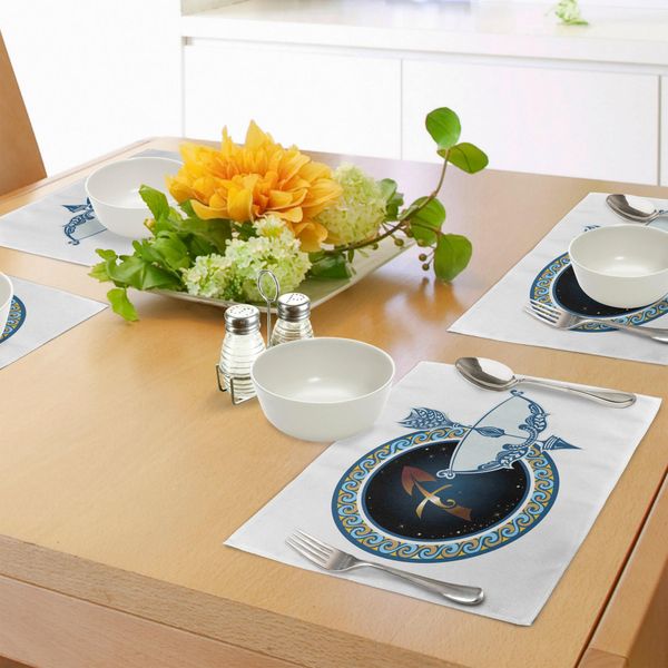 Abakuhaus Tovagliette Zodiacali Sagittario, Composizione Colorata Di Volute Con Arco E Freccia, Tiscjdeco In Tessuto Resistente Al Lavaggio Per La Sala Da Pranzo E La Cucina, Multicolore-image