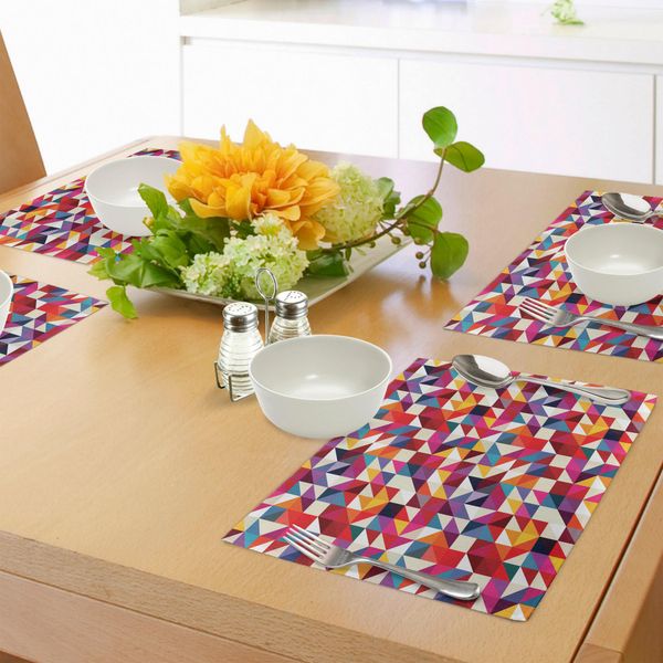 Abakuhaus Tovagliette Geometriche, Motivo Geometrico In Stile Bauhaus Con Patchwork Di Forme Triangolari E Romboidali, Tiscjdeco In Tessuto Resistente Al Lavaggio Per La Sala Da Pranzo E La Cucina, Multicolore-image