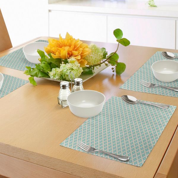 Abakuhaus Tovagliette Turchese E Beige, Motivi Geometrici E Astratti Scarabocchiati In Colori Pastello, Decorazioni Da Tavola In Tessuto Resistente Ai Colori Per La Sala Da Pranzo E La Cucina, Turchese E Beige-image