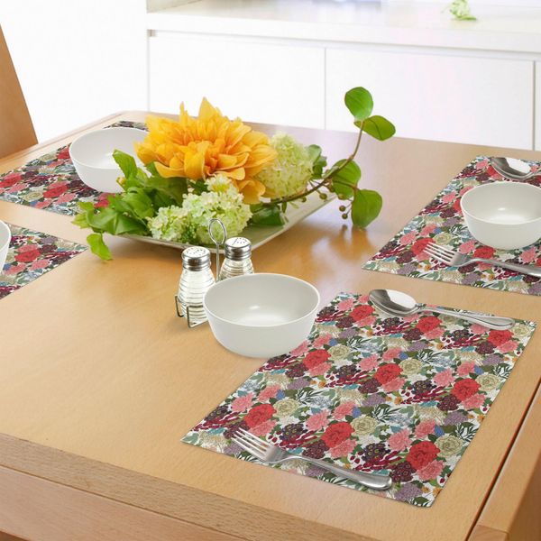 Tovagliette Abakuhaus Con Motivi Floreali, Disegnate A Mano Con Digitali, Ortensie, Primule E Giacinti, Foglie Estive E Motivi Romantici, Tiscjdeco In Tessuto Resistente Al Lavaggio Per La Sala Da Pranzo E La Cucina, Multicolore-image