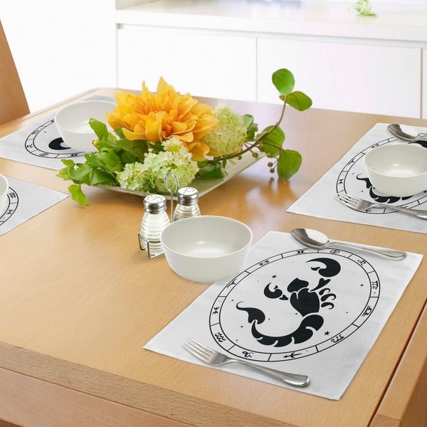 Abakuhaus Tovagliette Zodiaco Scorpione, Circular Astrological Chart Con Animale Astratto Al Centro Con Stelle, Tiscjdeco In Tessuto Resistente Al Lavaggio Per La Sala Da Pranzo E La Cucina, Multicolore-image