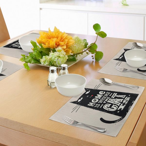 Abakuhaus Tovagliette Con Parole Divertenti, Lingua Nella Guancia, Gatto Nero, Numero Con Citazione Ispiratrice Su Sfondo Macchiato, Decorazione Da Tavola In Tessuto Resistente Al Lavaggio Per Sala Da Pranzo E Cucina, Beige E Nero-image