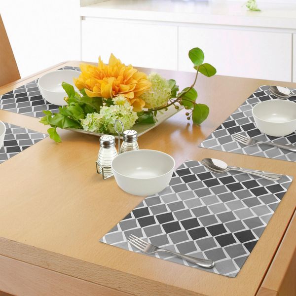 Abakuhaus Tovagliette Grigie E Bianche, Forme Geometriche Irregolari Con Linee A Zig Zag Ed Effetto Sfumato, Tiscjdeco In Tessuto Resistente Al Lavaggio Per La Sala Da Pranzo E La Cucina, Grigio Antracite Grigio Chiaro-image