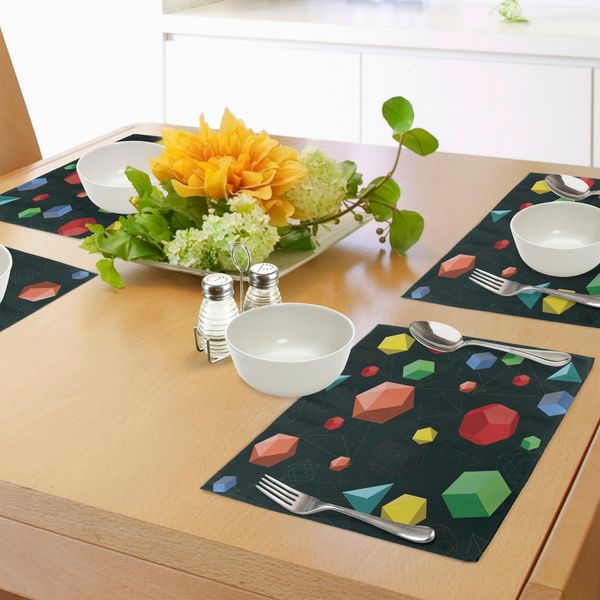 Abakuhaus Tovagliette Geometriche, Forme Geometriche 3D In Colori Vivaci, Icosaedro, Tetraedro E Ottaedro, Tiscjdeco In Tessuto Resistente Al Lavaggio Per La Sala Da Pranzo E La Cucina, Multicolore-image
