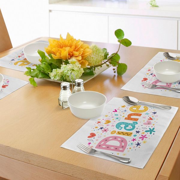 Abakuhaus Tovagliette Diane, Composizione Festiva Di Lettere Baby Girl Name Con Forme Geometriche Cerchi Rombi, Tiscjdeco In Tessuto Resistente Al Lavaggio Per La Sala Da Pranzo E La Cucina, Multicolore-image