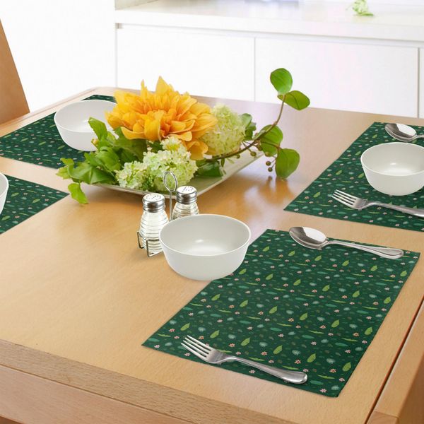 Tovagliette Abakuhaus Con Motivi Floreali, Ibisco Esotico, Foglie Di Banano, Foglie Di Uccello Del Paradiso E Filodendro A Foglia Divisa, Tiscjdeco In Tessuto Resistente Al Lavaggio Per La Sala Da Pranzo E La Cucina, Multicolore-image