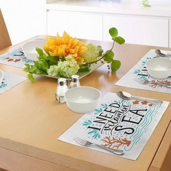 Abakuhaus Tovagliette Mare, Ho Bisogno Di Vitamina Mare Citazione Ispiratrice Disegnata A Mano Con Coralli, Onde, Stelle Marine E Bolle, Tiscjdeco In Tessuto Resistente Al Lavaggio Per La Sala Da Pranzo E La Cucina, Multicolore-image