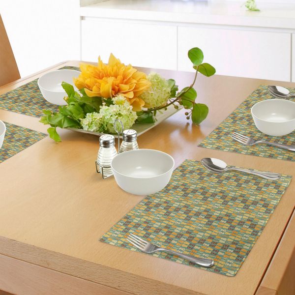 Tovagliette Da Spiaggia Abakuhaus, Motivo Dall'aspetto Invecchiato Con Tema Infradito-Estate-Spiaggia-Costa-Divertimento-Vacanze, Tiscjdeco In Tessuto Resistente Al Colore Per La Sala Da Pranzo E La Cucina, Multicolore-image