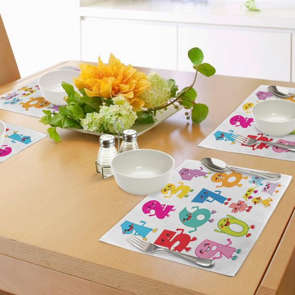 Tovagliette Abakuhaus, Allegri Numeri Con Lettere Matematiche, Asilo Nido, Bambino, Cartone Animato, Tiscjdeco In Tessuto Resistente Al Lavaggio Per Sala Da Pranzo E Cucina, Multicolore-image