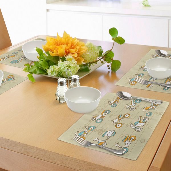 Abakuhaus Tovagliette Urbane, Motociclette Disegnate A Mano Su Sfondo Di Traffico Urbano, Tiscjdeco In Tessuto Resistente Ai Colori Per La Sala Da Pranzo E La Cucina, Marrone Sabbia E Azzurro, Calendula-image