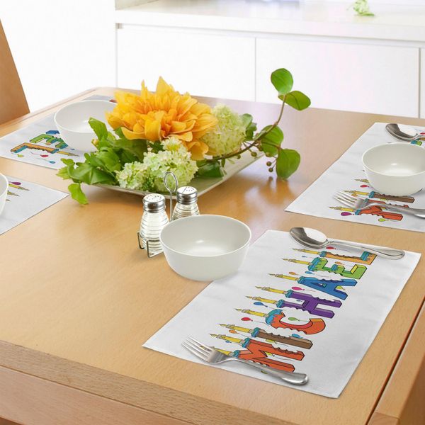 Tovagliette Abakuhaus Michael, Tema "Festa"", Torta Di Compleanno Colorata, Composizione Allegra Di Lettere, Tessuto Lavabile E Resistente Al Lavaggio, Per Sala Da Pranzo E Cucina, Multicolore."-image